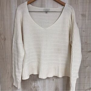 Lucky Brand Beige Textured Sweater Size L Long Sleeve Pullover Cotton Blend
